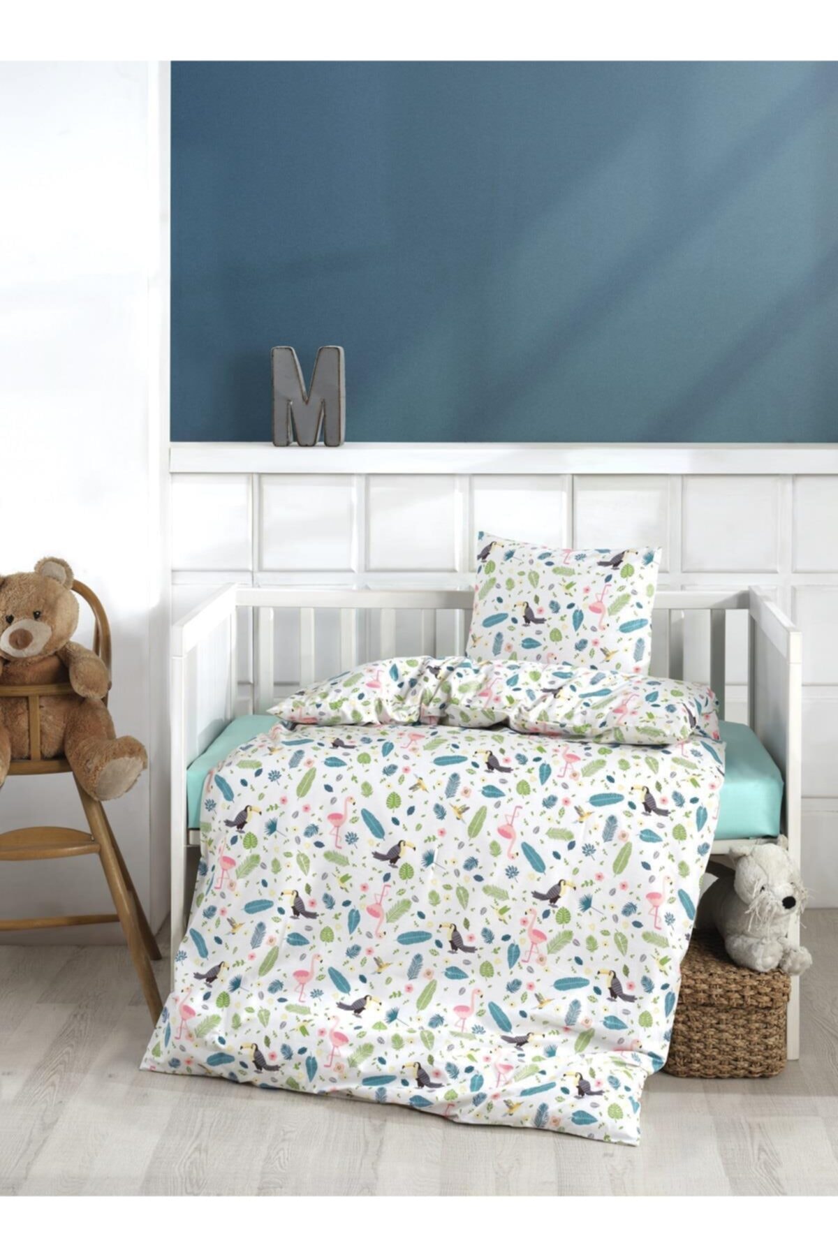 UniWhite Cotton Baby Duvet cover set Flamingo Pattern Ranforce baby children&s bed cover duvet cover kit carsap pillow